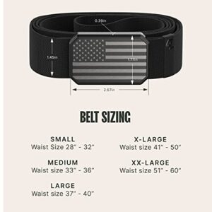 Groove Life Hero Groove Belt Flag Black/Black - Men's Stretch Nylon Belt with Magnetic Aluminum Buckle, Lifetime Coverage - Large (37-40")