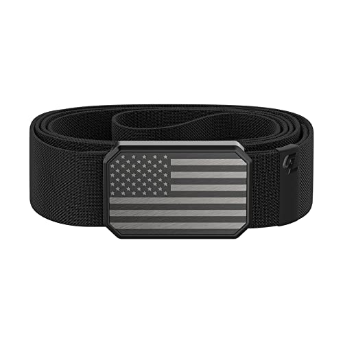 Groove Life Hero Groove Belt Flag Black/Black - Men's Stretch Nylon Belt with Magnetic Aluminum Buckle, Lifetime Coverage - Large (37-40")