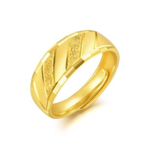 CHOW SANG SANG 999.9 24K Solid Gold Price-by-Weight Gold Modern Stripe Band Ring for Women 82813R | Size Adjustable (Approx. 0.09tael (~3.36g), Adjustable)