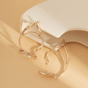 kenjudess Gothic Elf Ear Cuffs 2pcs Cute Cat Ear Wrap Non-Pierced Cartilage Climber Earrings Cosplay Party Ear Accessories for Women Teens Girls (Gold)