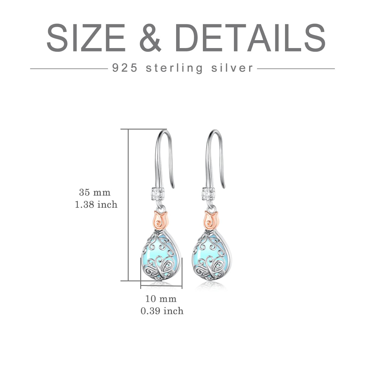 Butterfly Moonstone Earrings Leverback 925 Sterling Silver Teardrop Drop Dangle Earrings Gift For Women