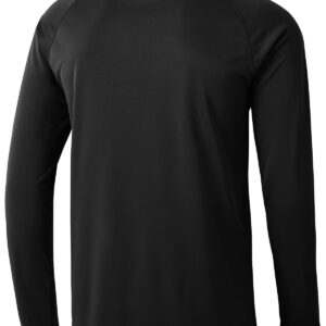 TBMPOY Men's Hiking Shirts Waterproof Dry Fit Athletic T-Shirts SPF Long Sleeve Safari Shirts Outdoor Work Swim Fishing Tops Black XXXL