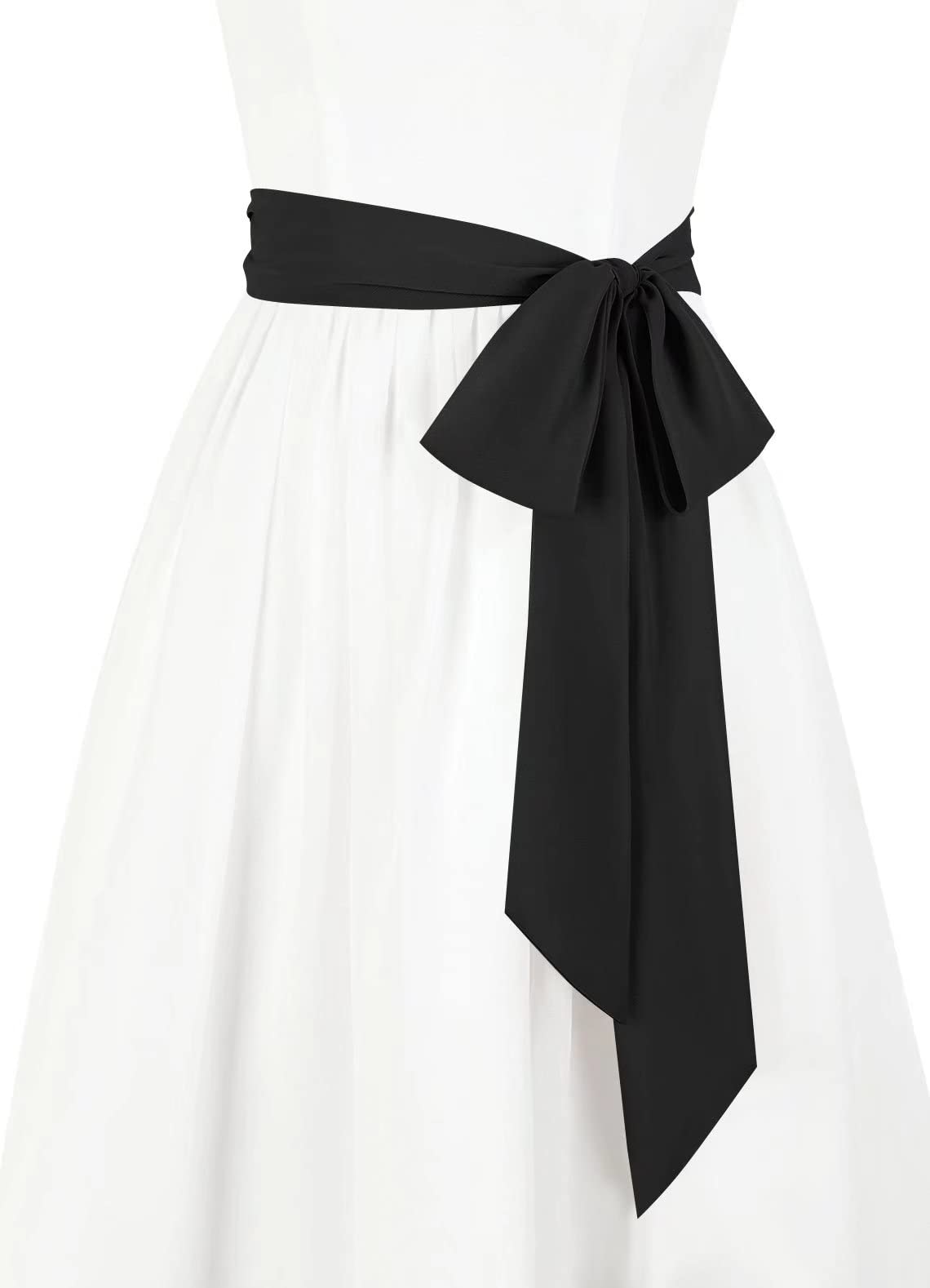 Juweniz Women's Long Chiffon Sash Waist Belt For Bridal Wedding Bridesmaid Prom Formal Special Occasion Dresses Belt 3'' Black