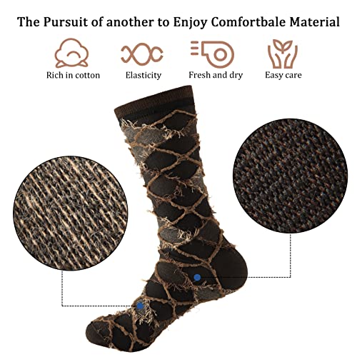 Yousu Mens Dress Socks Business Casual Solid Pattern Cotton Crew Sock 6 Pairs Pattern Brown