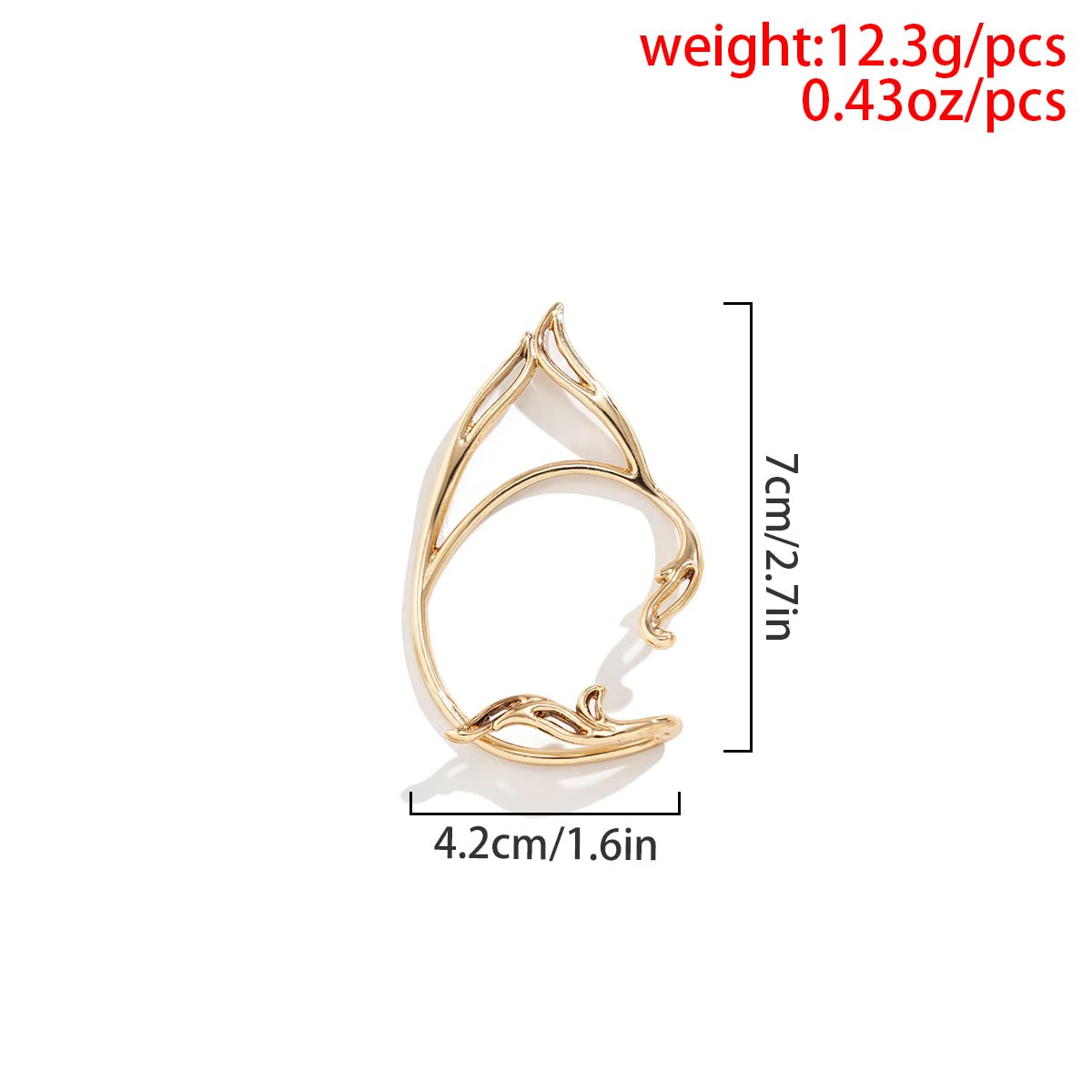 kenjudess Gothic Elf Ear Cuffs 2pcs Cute Cat Ear Wrap Non-Pierced Cartilage Climber Earrings Cosplay Party Ear Accessories for Women Teens Girls (Gold)