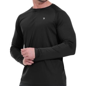 TBMPOY Men's Hiking Shirts Waterproof Dry Fit Athletic T-Shirts SPF Long Sleeve Safari Shirts Outdoor Work Swim Fishing Tops Black XXXL