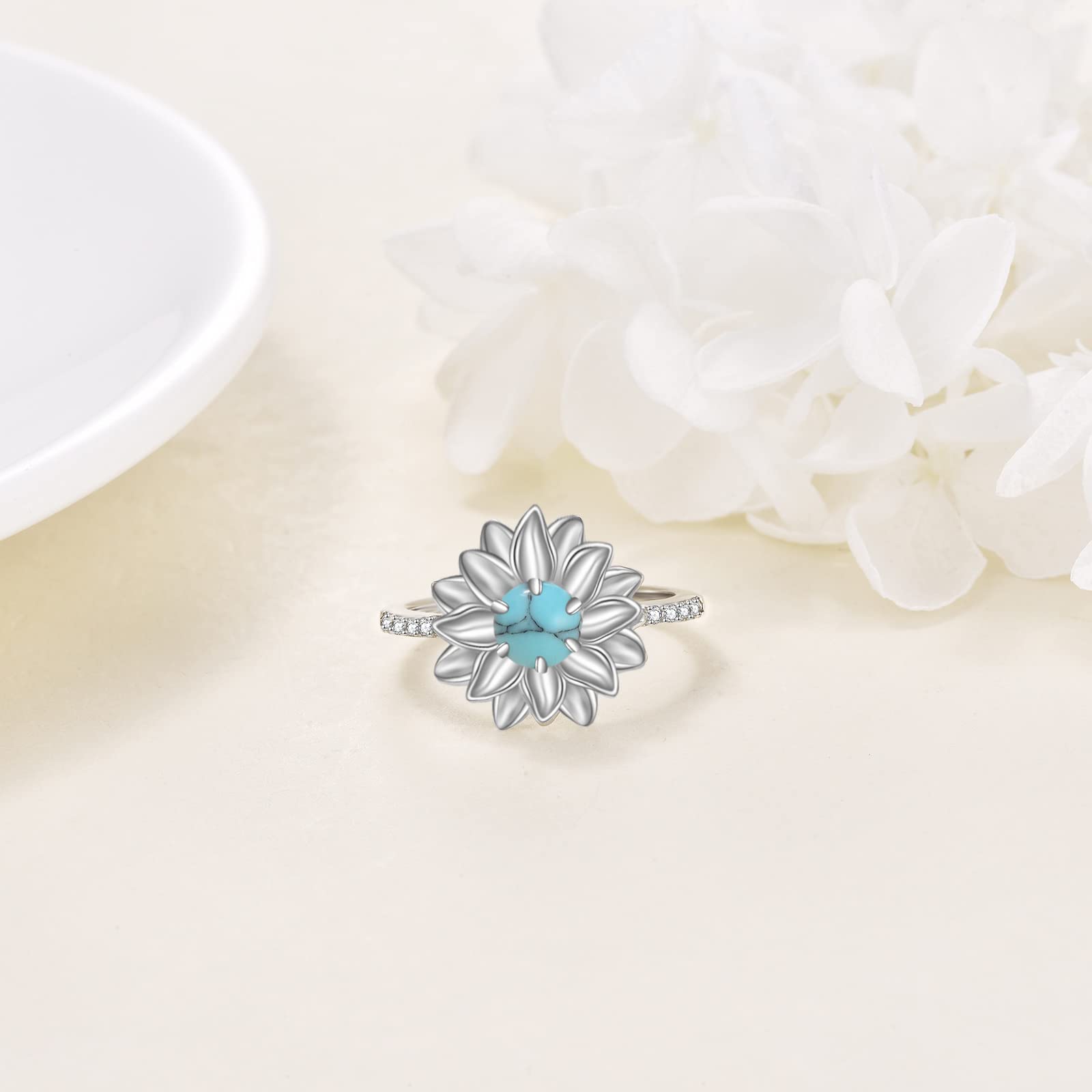 YAFEINI Sunflower Ring Sterling Silver Sunflower Ring Sunflower Jewelry Christmas Gifts for Women