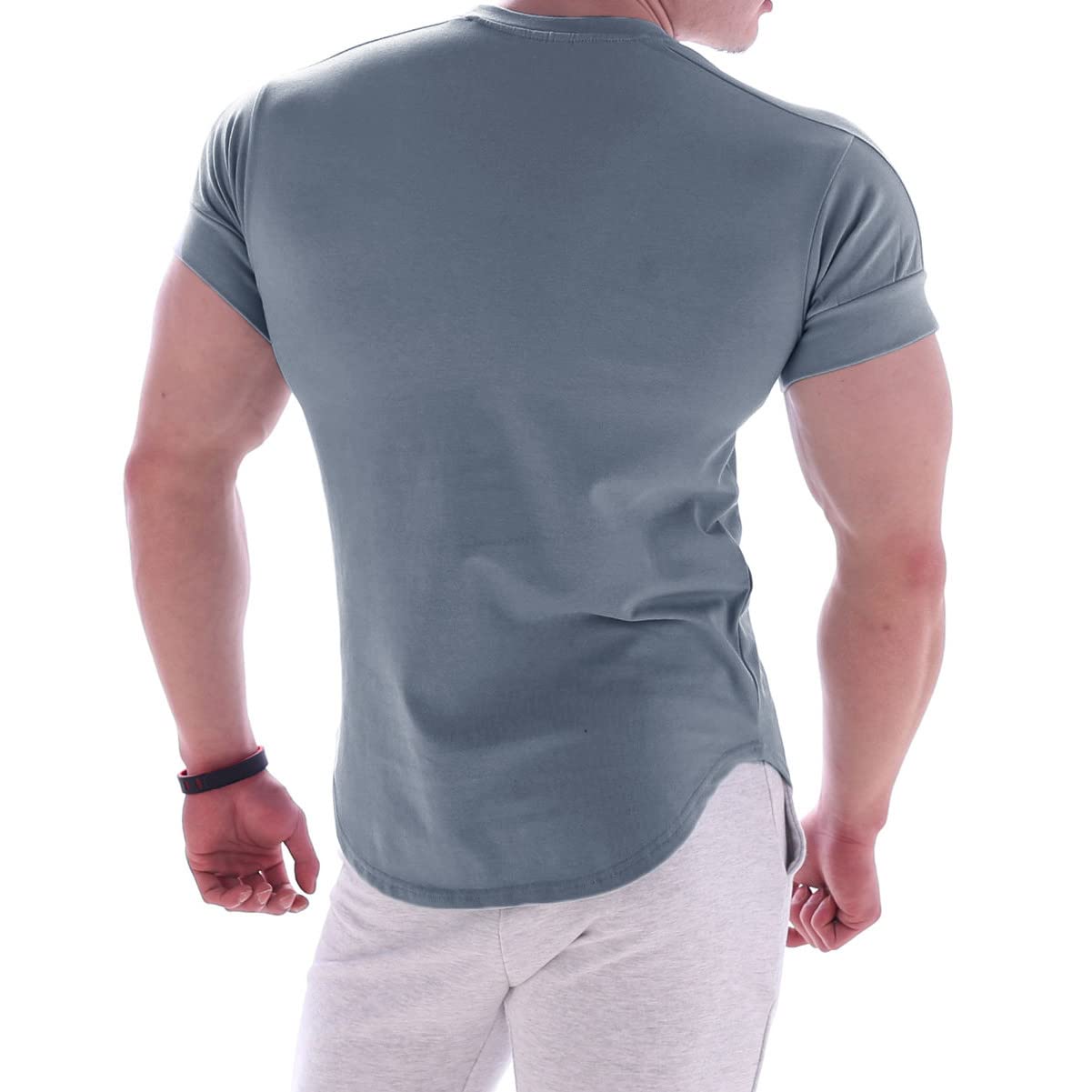 Magiftbox Mens Muscle Cotton Lightweight Workout Short Sleeve T-shirts Gym Sweat Tee T24_Greyblue_US-XL