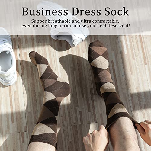 Yousu Mens Dress Socks Business Casual Solid Pattern Cotton Crew Sock 6 Pairs Pattern Brown