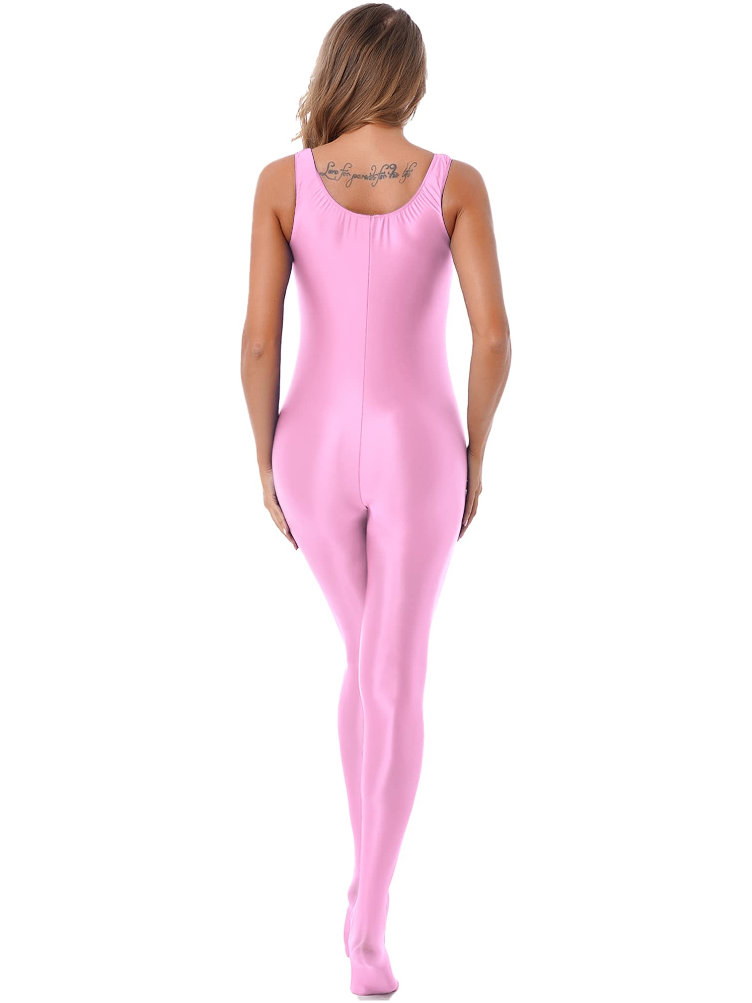 Manyakai Women Glossy Athletic Sleeveless Tank Full Body Leotard Gymnastics Bodysuit Workout Yoga Costume Pink Medium