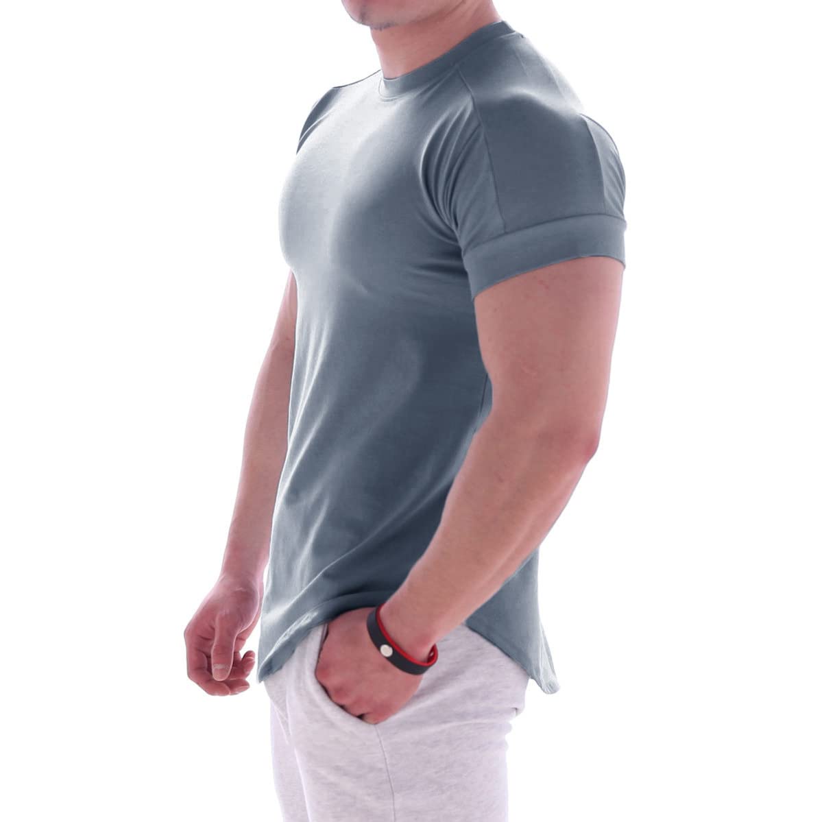 Magiftbox Mens Muscle Cotton Lightweight Workout Short Sleeve T-shirts Gym Sweat Tee T24_Greyblue_US-XL