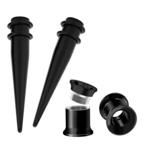 hekeuor 1g/7mm screw fit ear gauges taper plug tunnel stretching body piercing jewelry for women men (black)