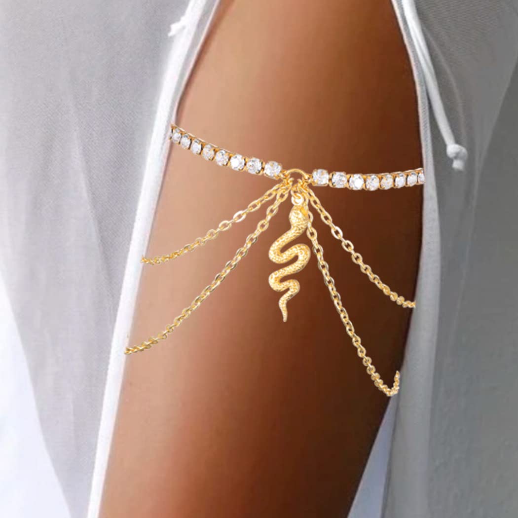 Asooll Gold Crystal Leg Chain Snake Rhinestones Thigh Chain Layered Leg Body Jewerly Fashion Beach Party Rave Body Accessories Jewelry for Women and Girls