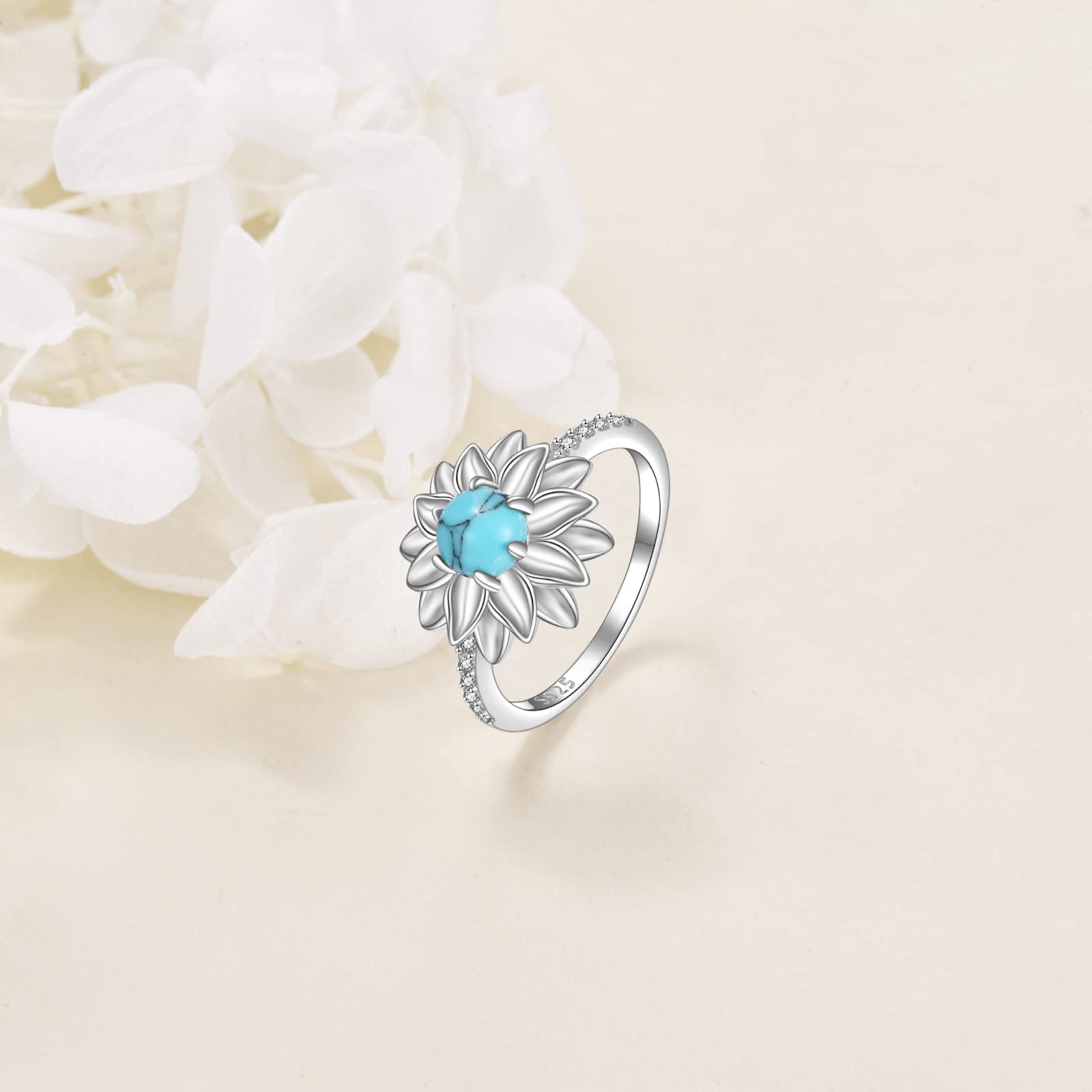 YAFEINI Sunflower Ring Sterling Silver Sunflower Ring Sunflower Jewelry Christmas Gifts for Women