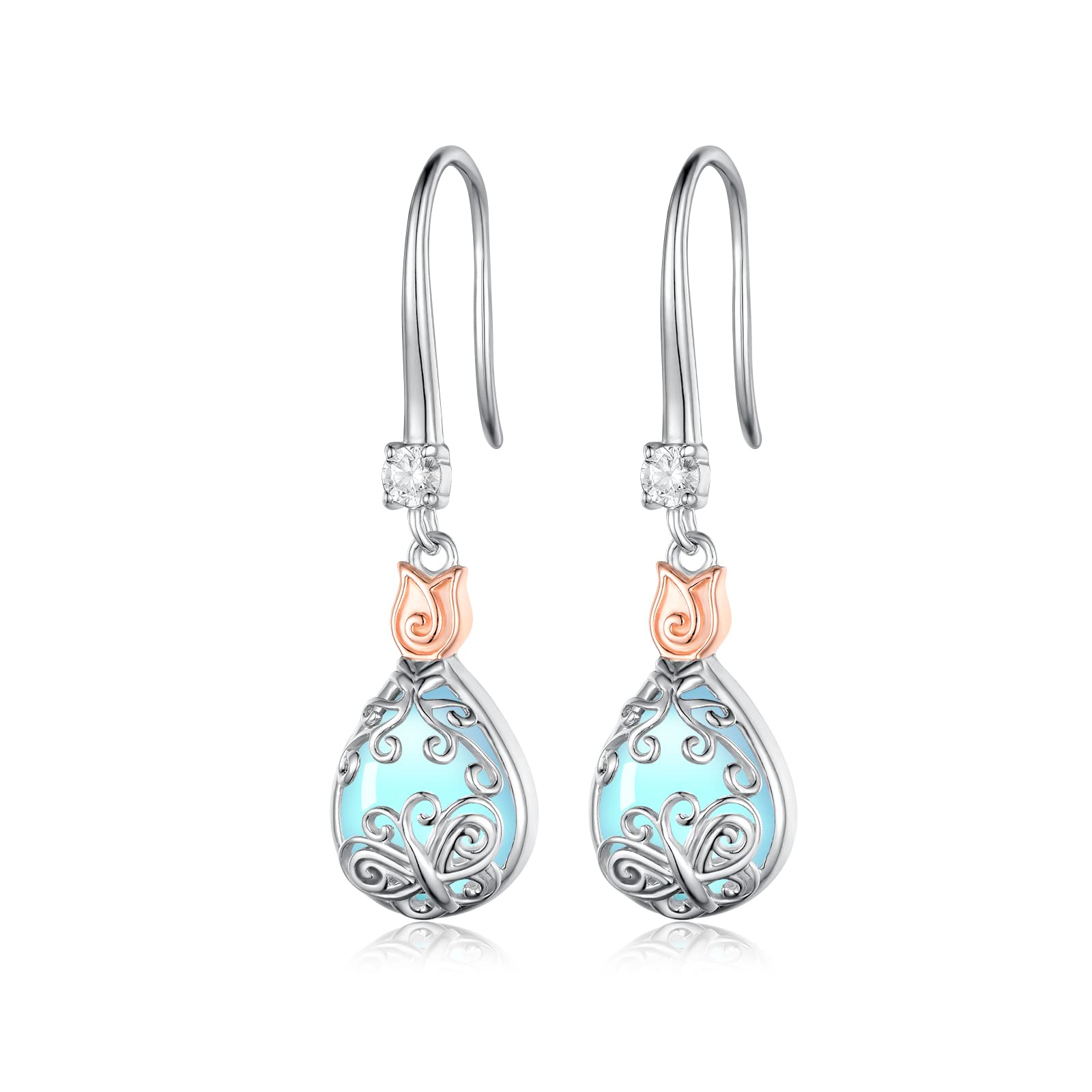 Butterfly Moonstone Earrings Leverback 925 Sterling Silver Teardrop Drop Dangle Earrings Gift For Women