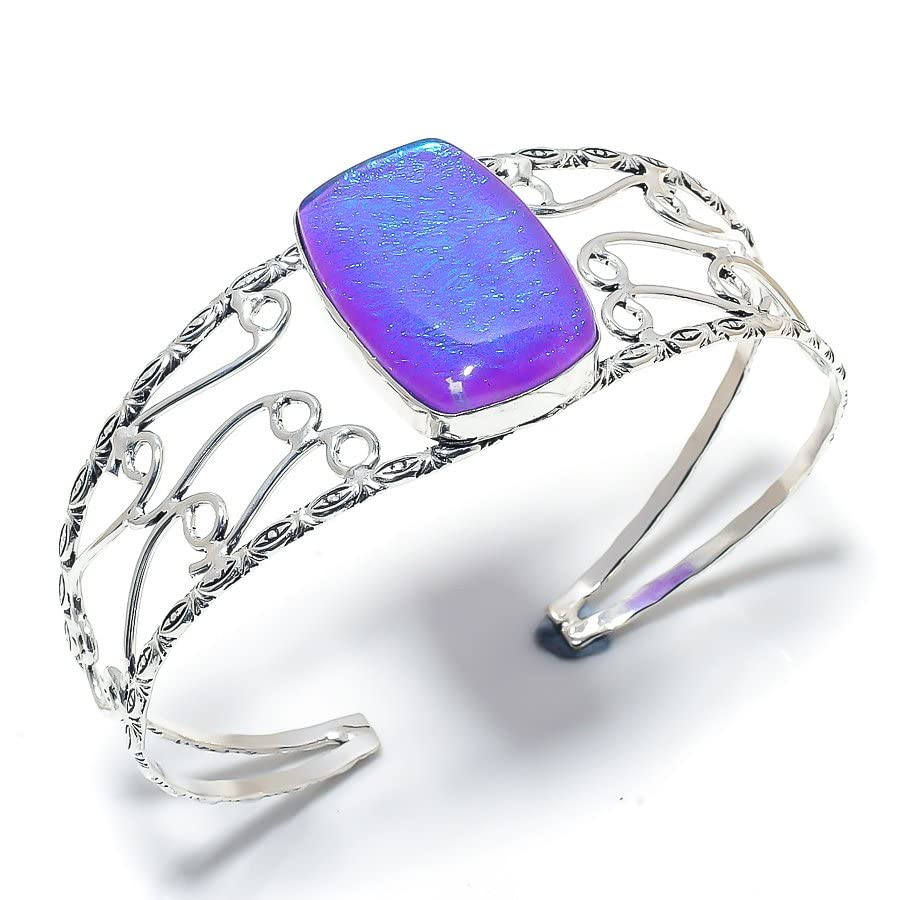 Crystalshop Purple Triplet Opal Gemstone 925 Sterling Silver Cuff Bracelet Adjustable AQ-5049