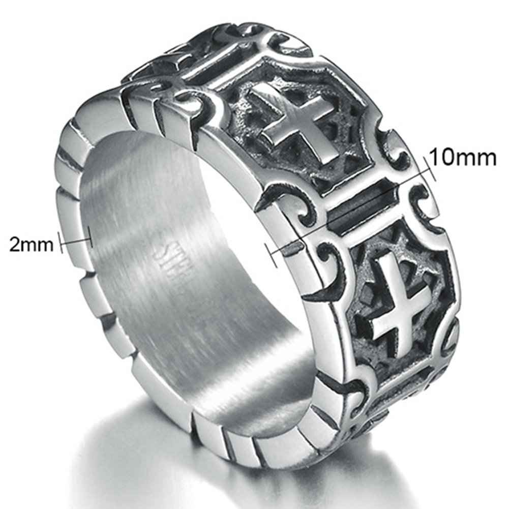 Jude Jewelers 9mm Retro Vintage Stainless Steel Cross Band Style Biker Ring (Grey, 8.5)