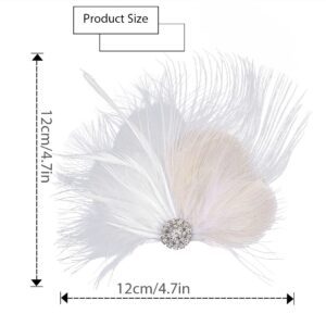 GENBREE White Feather Hair Clip 1920s Flapper Headpiece Crystal Headband Prom Party Head Accessories for Women