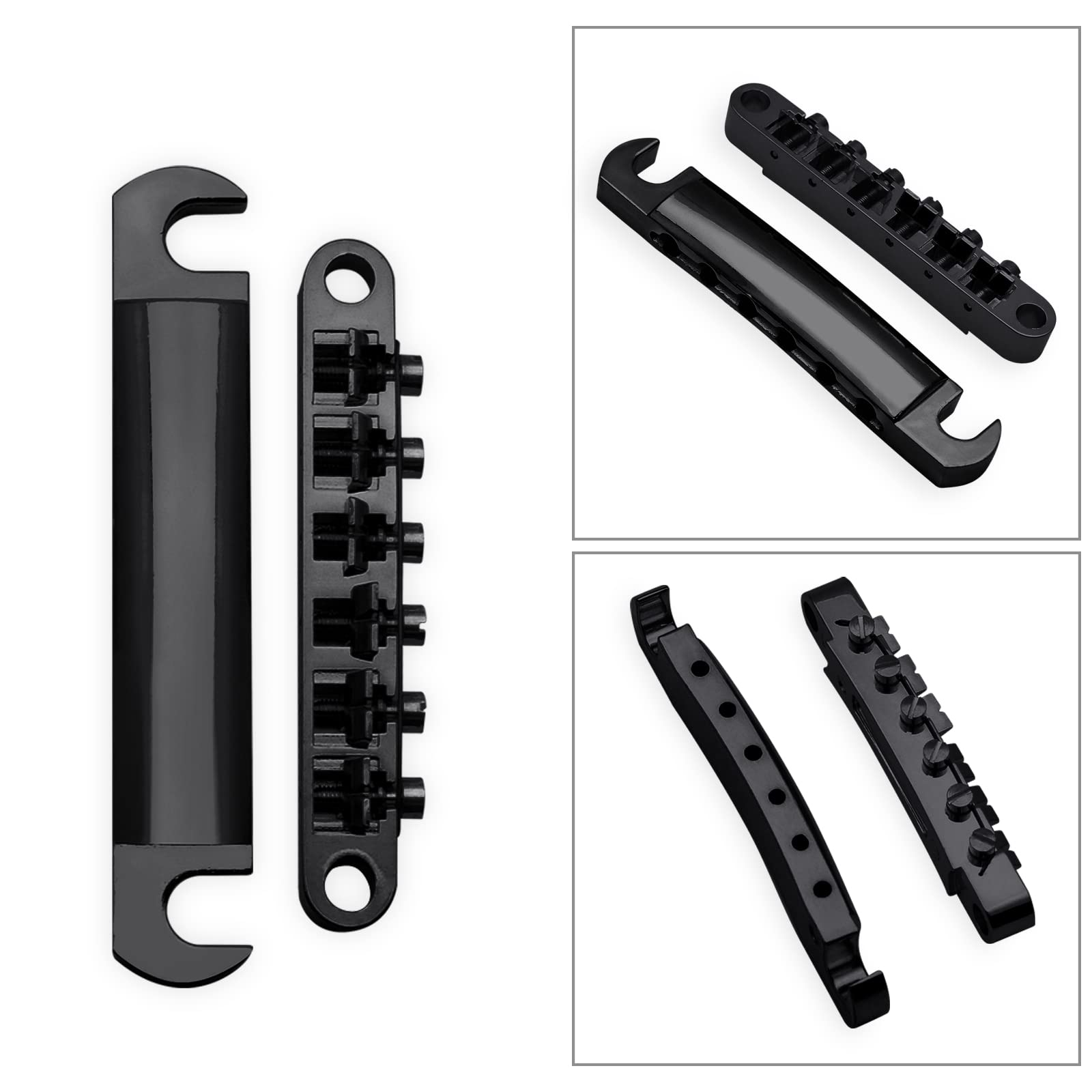 MAXCHEER A Set of String Saddle Tune-O-Matic Bridge & Tailpiece For GB LP Style Electric Guitar (Black)