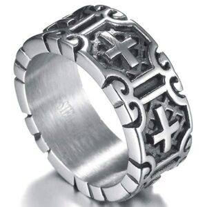 Jude Jewelers 9mm Retro Vintage Stainless Steel Cross Band Style Biker Ring (Grey, 8.5)