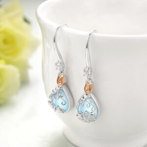 Butterfly Moonstone Earrings Leverback 925 Sterling Silver Teardrop Drop Dangle Earrings Gift For Women