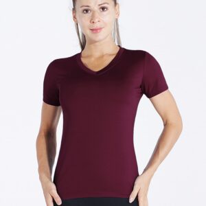 CADMUS Workout t-Shirts for Women Quick Dry Gym Shirts V-Neck, Black, Grey, Wine Red, Large