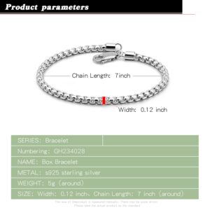 Dankadi 925 Sterling Silver Bracelet Men Women 3MM Square Rolo Link Round Box Chain 6.3" 6.7" 7" 7.5" 8" 8.5" 9" Bangle Unisex Jewelry Gift (Silver, 9 inches)