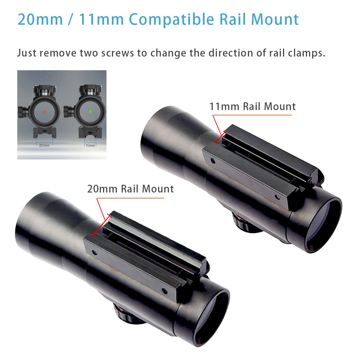 MOSANDON 3X44mm Red Green Dot Sight Scope,3X Eyepiece Reflex Sight with Lens Cap for 20mm/11mm Weaver Picatinny Rail Mount