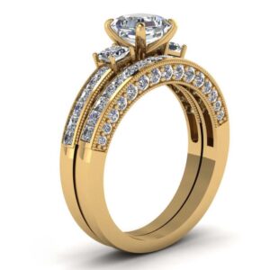 Couple Ring Bridal Set His And Hers Women 10k Yellow Gold Filled Square CZ Men Stainless Steel Band Wedding Ring Band Set