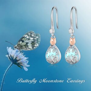 Butterfly Moonstone Earrings Leverback 925 Sterling Silver Teardrop Drop Dangle Earrings Gift For Women