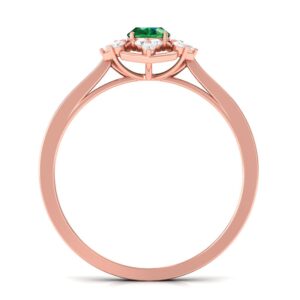 Created Emerald and Diamond Vintage Flower Engagement Ring | AAAA Quality, 14K Rose Gold, Size:US 10.50