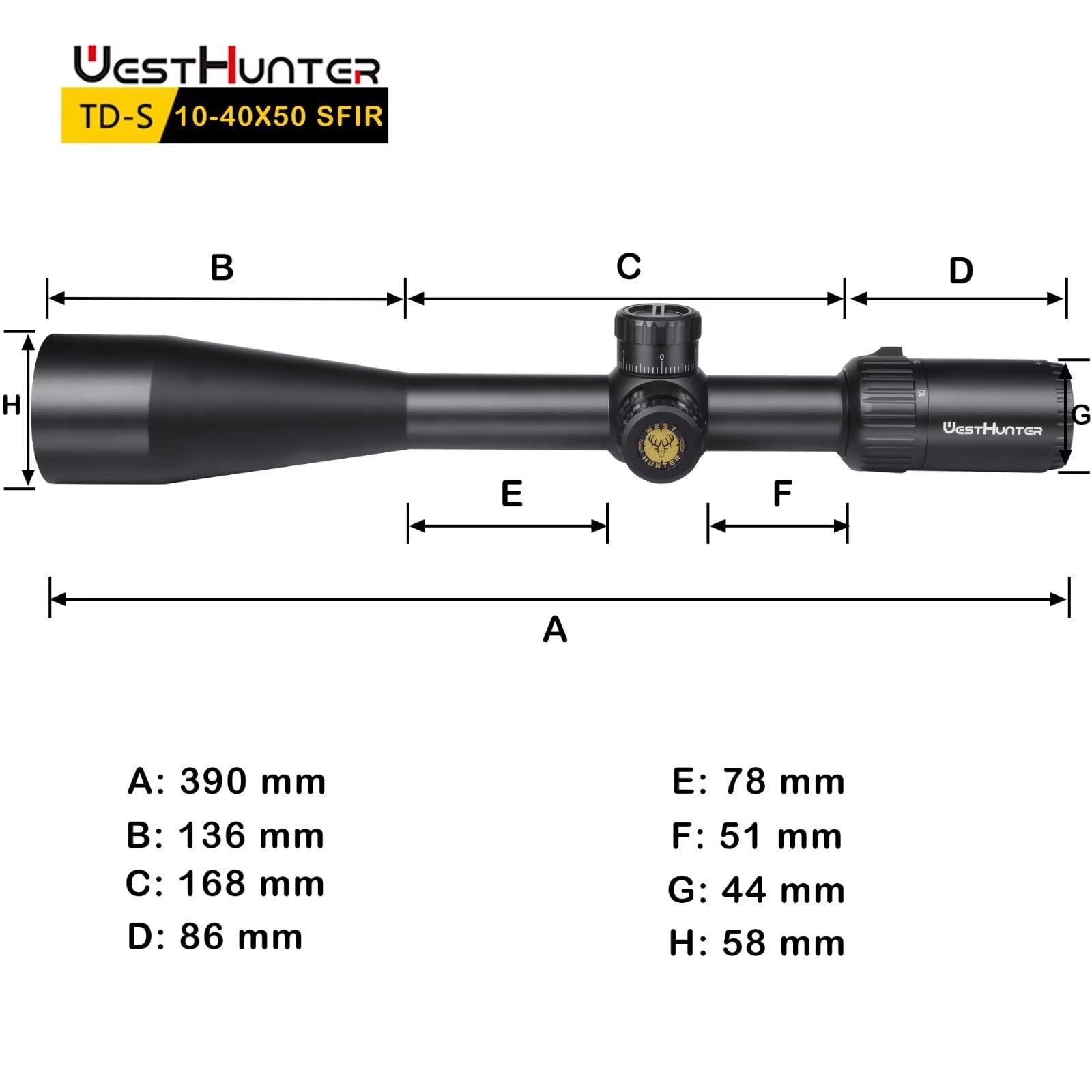 WestHunter Optics TD-S 10-40x50 SFIR Long Range 1/10 MIL Precision Riflescope | Picatinny Shooting Kit B