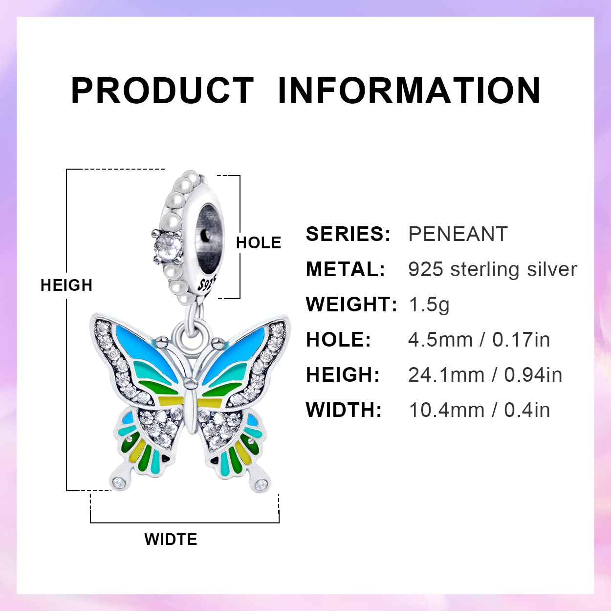 PICKBEAU S925 Sterling Silver Charms Bracelet Necklace Keychain Sunglasses Bag Butterfly Sunflower Charm Beads DIY Jewelry Gifts For Women