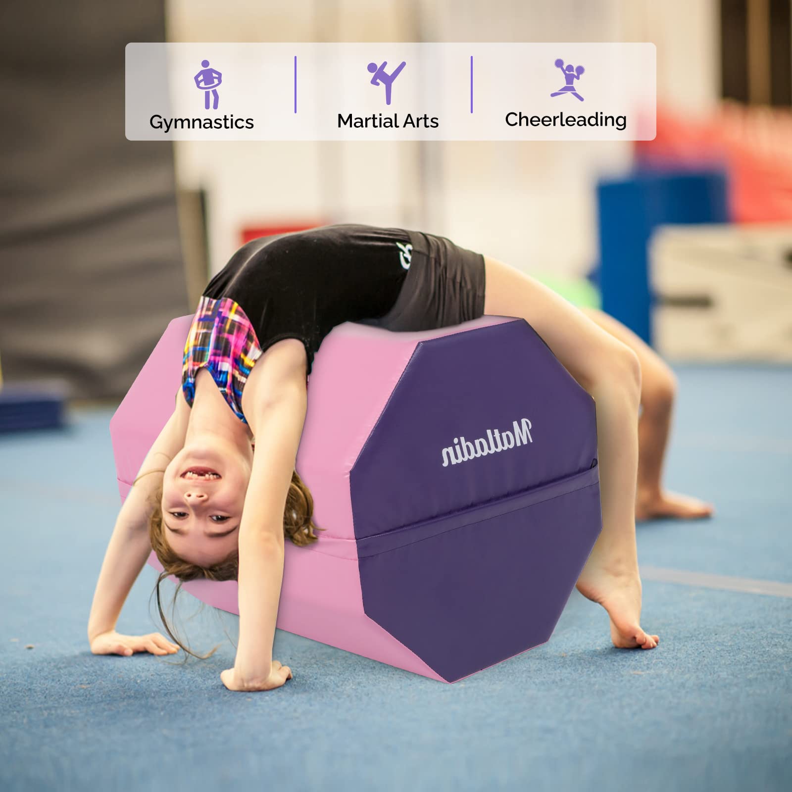 Matladin 20"x20" Gymnastics Octagon Mat Skill Shape Tumbling Backbend Trainer Exercise Mat for Preschool Kids Gym (Pink & Purple)