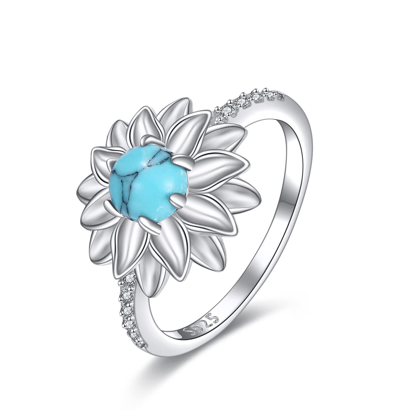 YAFEINI Sunflower Ring Sterling Silver Sunflower Ring Sunflower Jewelry Christmas Gifts for Women