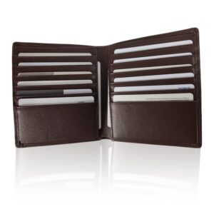 Extra Large Mens Leather Wallet with 12 credit card slots. Slim Minimalist Design, Not Bulky. Bifold Organizer. Wallet for Men. Dark Brown 5 x 4.25 in.