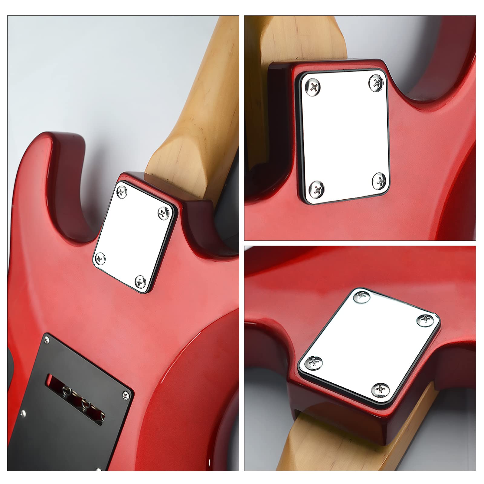 MAXCHEER Electric Bass Guitar Neck plate Guitar Neck Joint Connecting Strengthen Plate Guitar Parts (Chrome)