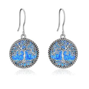 ONEFINITY Tree of Life Earrings Sterling Silver Blue Opal Tree of Life Dangle Drop Earrings Tree of Life Jewelry for Women Jewelry Gifts