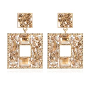 atimigo trendy chamgange rhinestone square dangle earrings sparkly crystal geometric drop statement earrings hypoallergenic for women