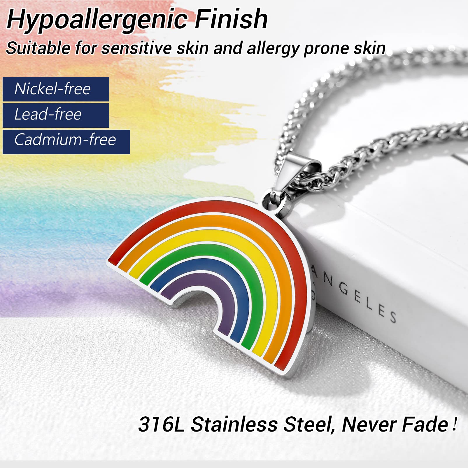 PROSTEEL Pride Month Accessories Lesbian Rainbow Necklace For Women Lgbtq Jewelry Stuff