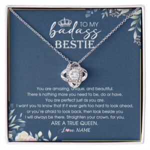 Yametee Personalized To My Bestie Necklace From Friend Sister Straighten Your Crown Queen Sister Pendant Jewelry Birthday Christmas Customized Gift Box Message Card Love Knot Necklace