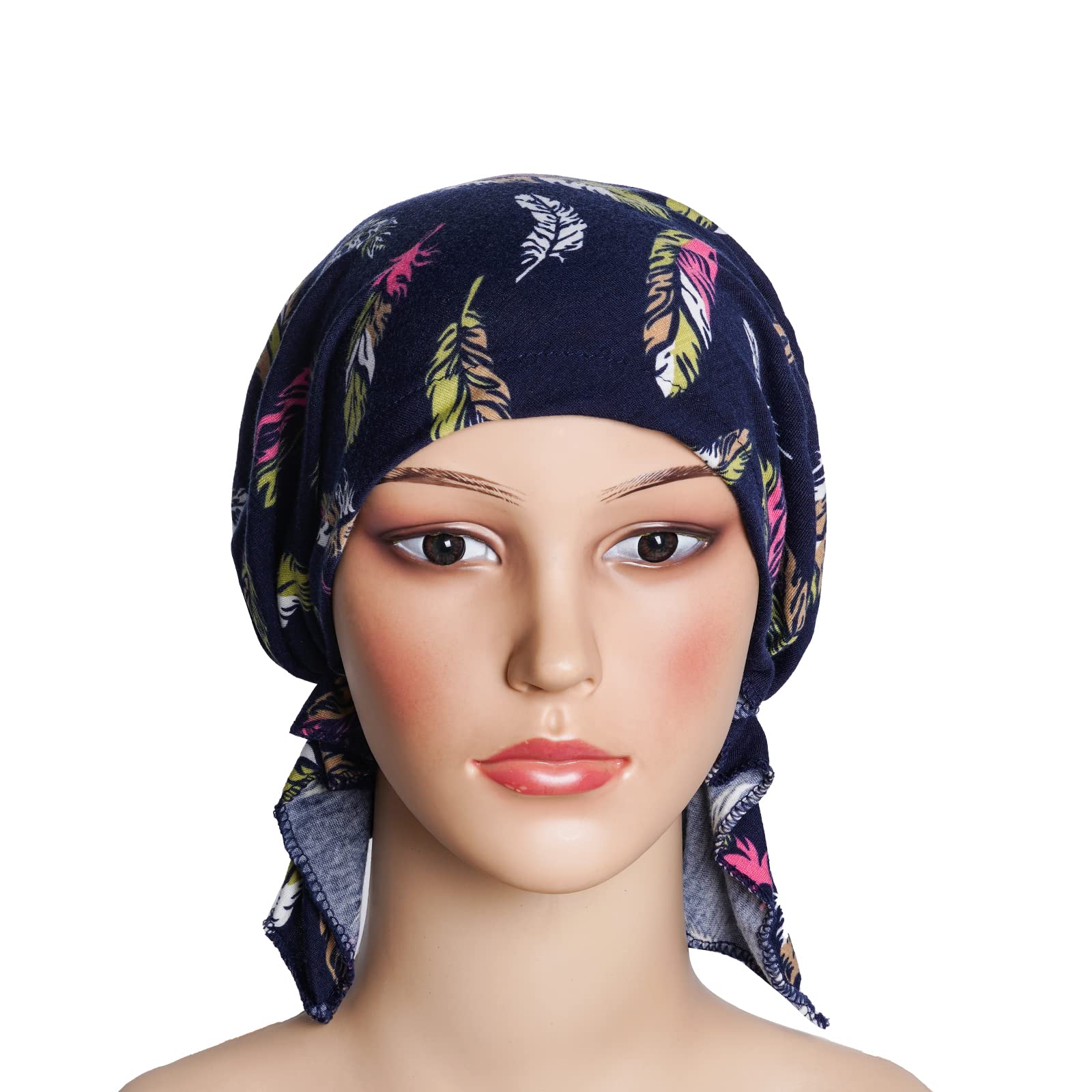 4pcs Pre-Tied Chemo Head Scarf Beanie Covers Cap Head Scarves Sleep Turban Hat Women Bandana with Stretch Print Ruffle Multicolor