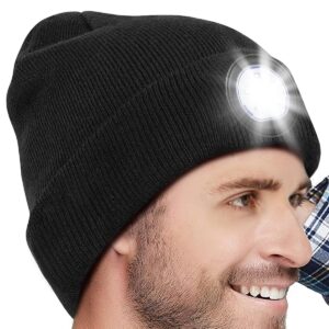 Rechargeable LED Beanie Hat with Flashlight - Unisex Winter Knitted Headlamp Cap for Men and Women