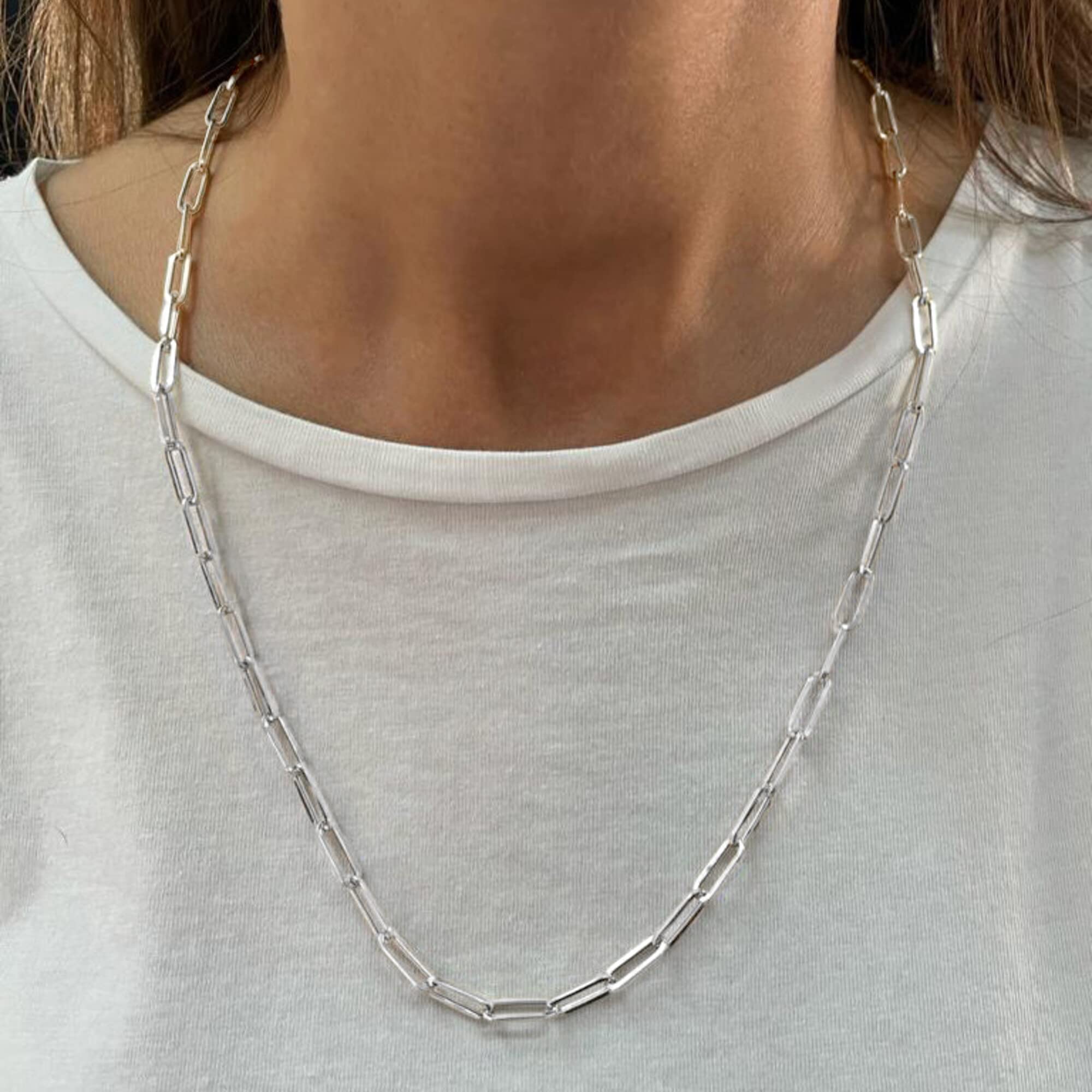 Paperclip Chain Necklace for Women 20 Inch Sterling Silver Necklace for Women 5mm Silver Paperclip Necklace Sterling Silver Chain Silver Chain Necklace for Women Sterling Silver Paperclip Necklace