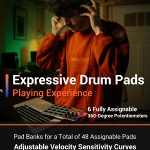 Xjam Professional MIDI Pad Controller - Ultra-Portable Aluminum Frame MIDI Drum Pad with 16 Beat Pads and 6 Assignable Knobs, Beat Machine for Melodic Samples, Plug & Play on iPad, iPhone, Mac, PC