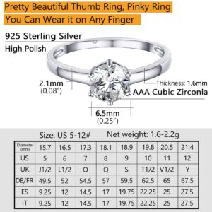 PROSILVER Sterling Silver Wedding Band Solitaire Engagement Dainty Rings For Women Size 7 Cubic Zirconia Ring