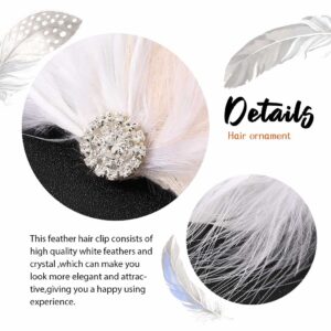 GENBREE White Feather Hair Clip 1920s Flapper Headpiece Crystal Headband Prom Party Head Accessories for Women