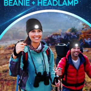 Rechargeable LED Beanie Hat with Flashlight - Unisex Winter Knitted Headlamp Cap for Men and Women