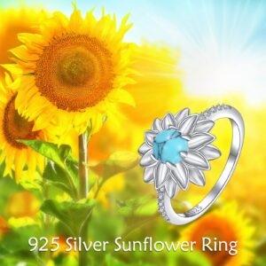 YAFEINI Sunflower Ring Sterling Silver Sunflower Ring Sunflower Jewelry Christmas Gifts for Women