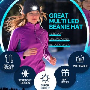 Rechargeable LED Beanie Hat with Flashlight - Unisex Winter Knitted Headlamp Cap for Men and Women